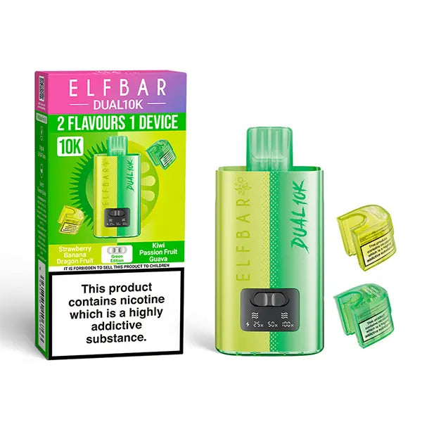 Elf Bar Dual 10K - Green Edition Kit - Kiwi Passionfruit Guava/Strawberry Banana Dragonfruit
